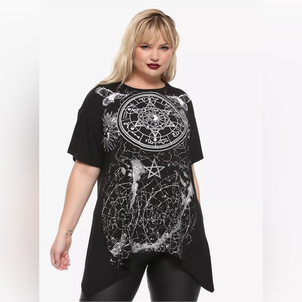 Hot Topic Midnight Hour Celestial Birds Shark Bite Girls T-Shirt tunic EUC sz 3X